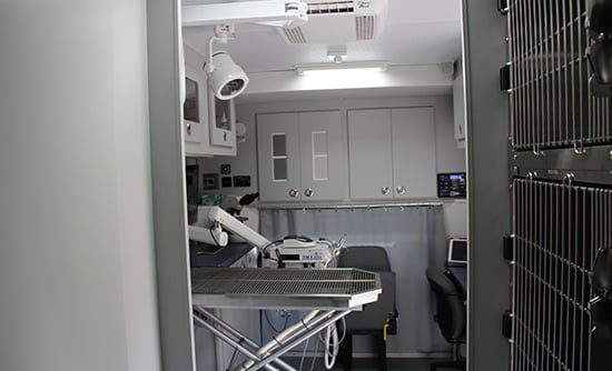 the inside of the mobile vet clinic
